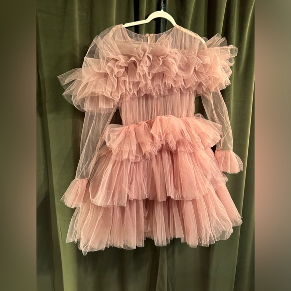 Elegant Pink Ruffled Long Sleeve Dress - Picture 4 of 7